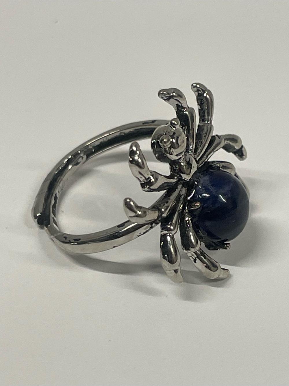 Silver-Tone Spider Ring with Deep Blue Gemstone